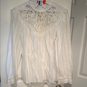 Sandro White and Blue Striped Lace Blouse